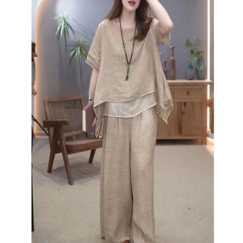 🔥Free shipping for two pieces🔥Women's Elegant Solid Color Loose Cotton Linen 2-Piece Set