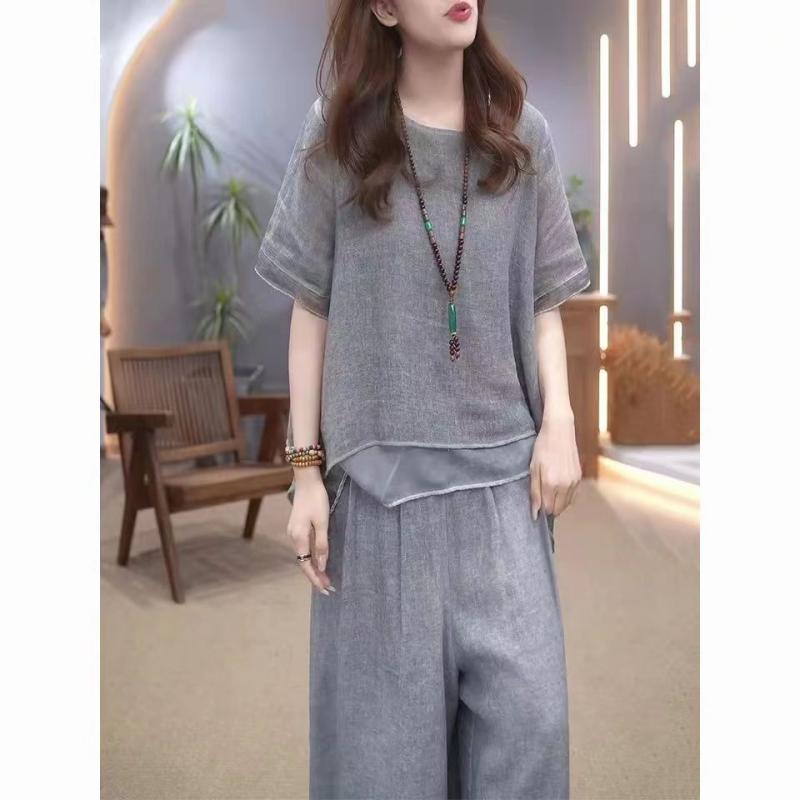 🔥Free shipping for two pieces🔥Women's Elegant Solid Color Loose Cotton Linen 2-Piece Set