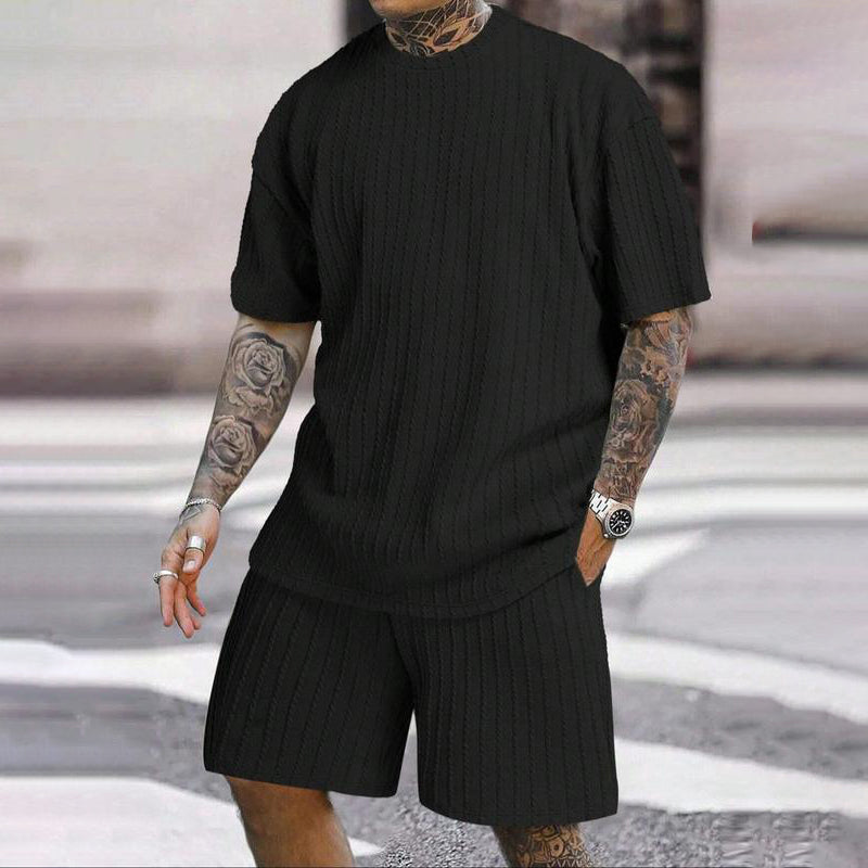 Men’s Summer 2-piece Set - Drop Shoulder T-shirt and Drawstring Shorts