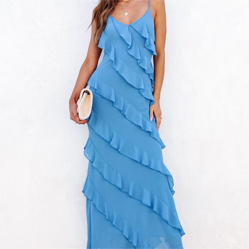 👗Spaghetti Strap Split Hem Ruffle Slim Dress