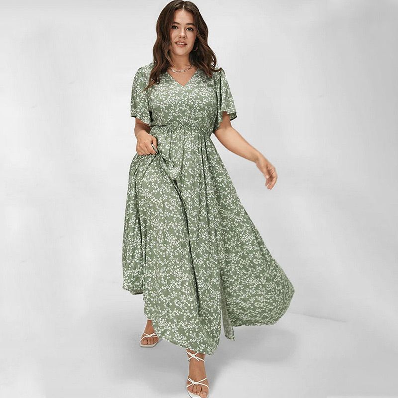 🌸Women's Bohemian Floral Split Maxi Dress With Elastic Waist