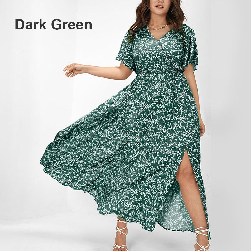 🌸Women's Bohemian Floral Split Maxi Dress With Elastic Waist