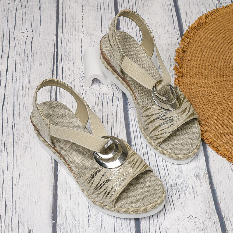 2024 New Design👡Women's Fashion Open-toe Wedge Sandals with Elastic Strap