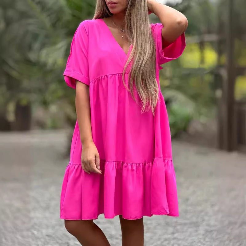 V Neck Ruffle Hem Babydoll Dress