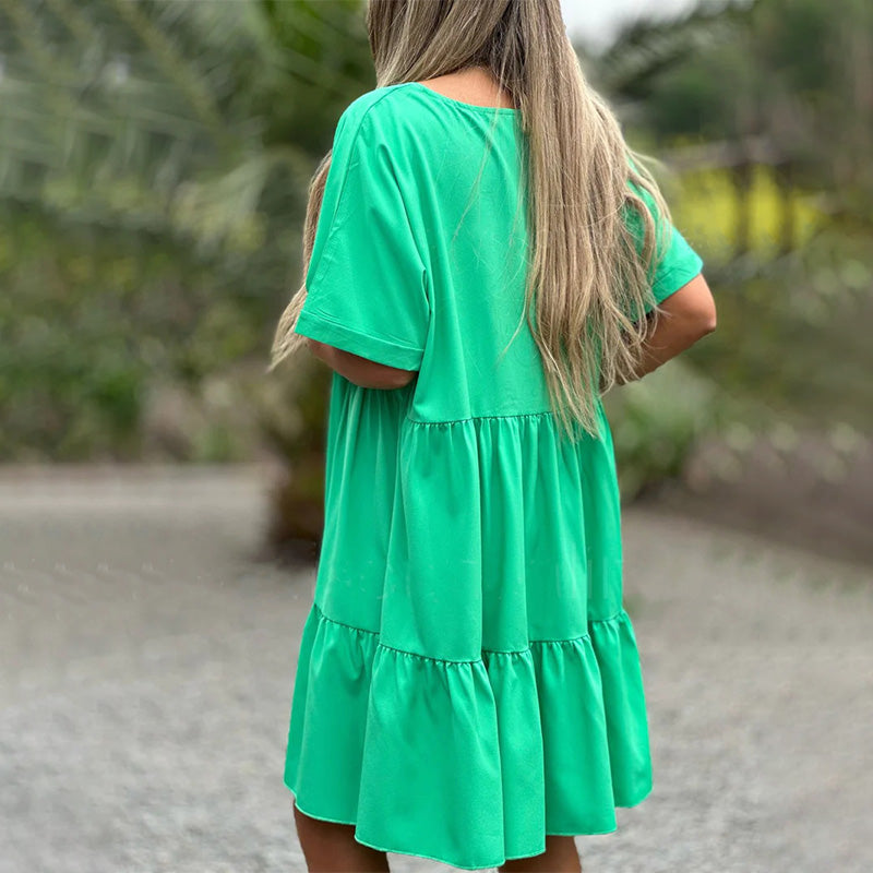 V Neck Ruffle Hem Babydoll Dress