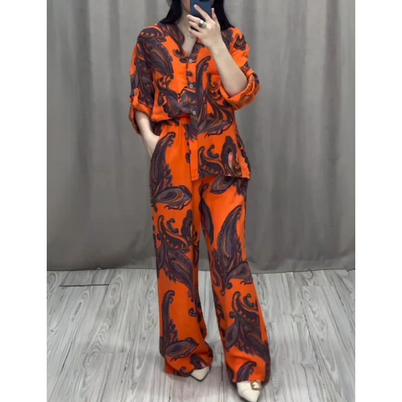 （Free Shipping）Two Piece Shirt and Trousers Set for Women