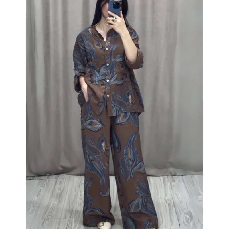 （Free Shipping）Two Piece Shirt and Trousers Set for Women