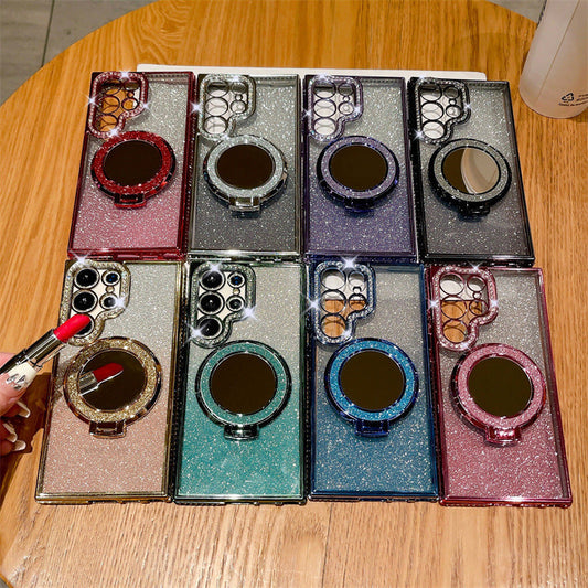 Gradient Glitter Magnetic Phone Case with Mirror for Samsung S24/23/22