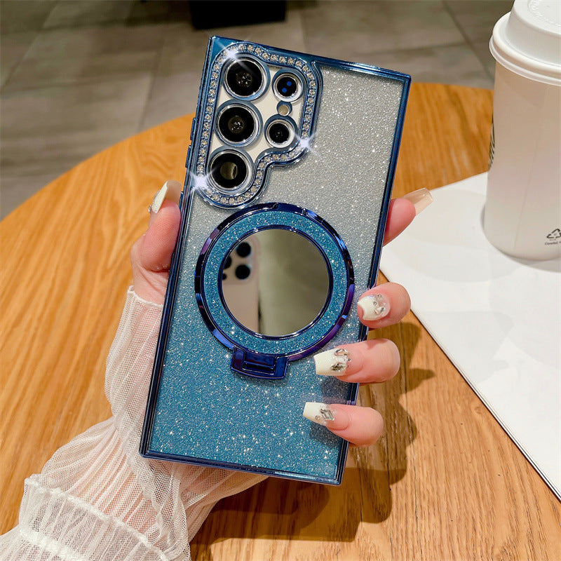 Gradient Glitter Magnetic Phone Case with Mirror for Samsung S24/23/22