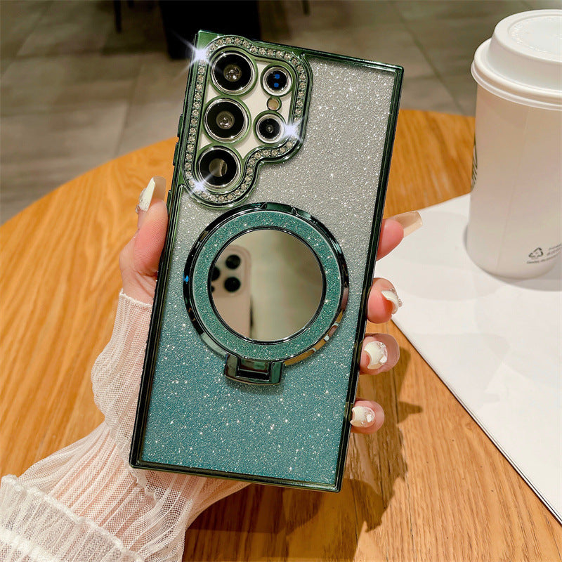 Gradient Glitter Magnetic Phone Case with Mirror for Samsung S24/23/22