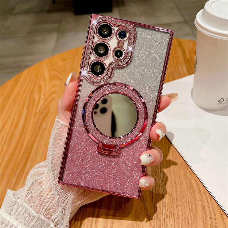 Gradient Glitter Magnetic Phone Case with Mirror for Samsung S24/23/22