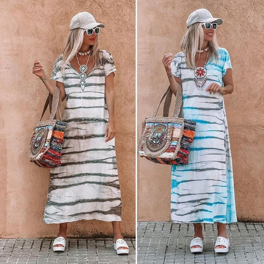 Breathable V-Neck Loose Long Dress（Free Shipping）