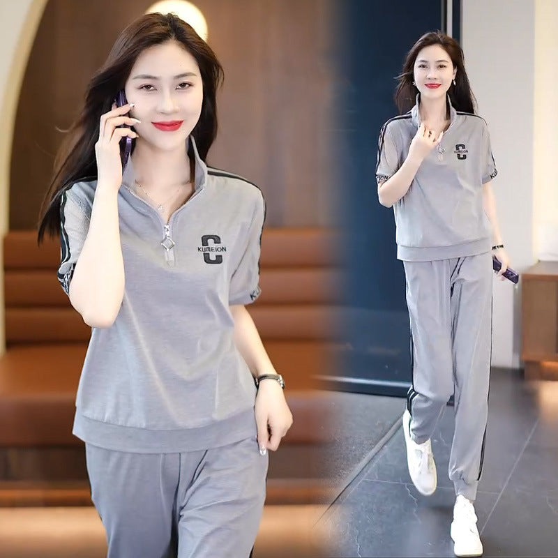 Women's Summer Tracksuit Set Half Zip Top & Joggers