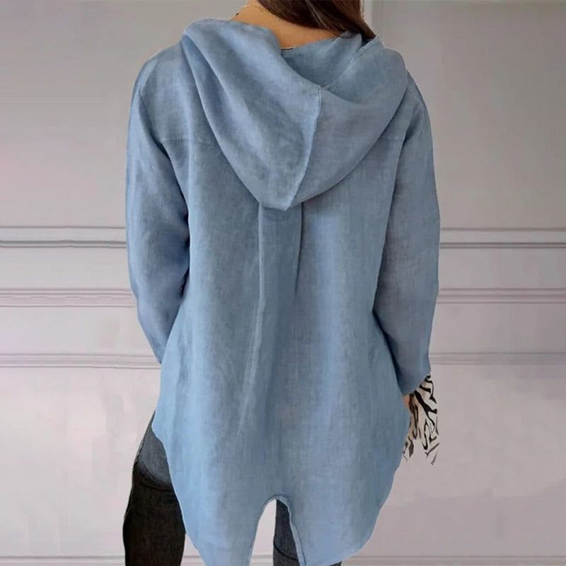 🌟Fashion new favorite🌟Solid Color V-Neck Button Breathable Hooded Top