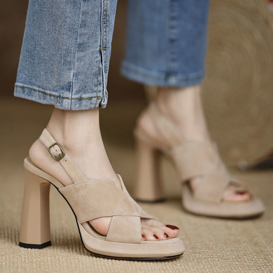 Open Toe Chunky High Heeled Sandals