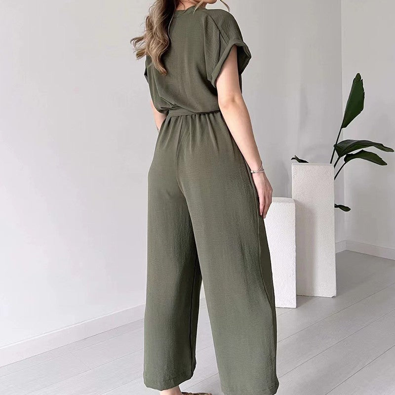 💖 Women's V-Neck Short Sleeve Casual Jumpsuit