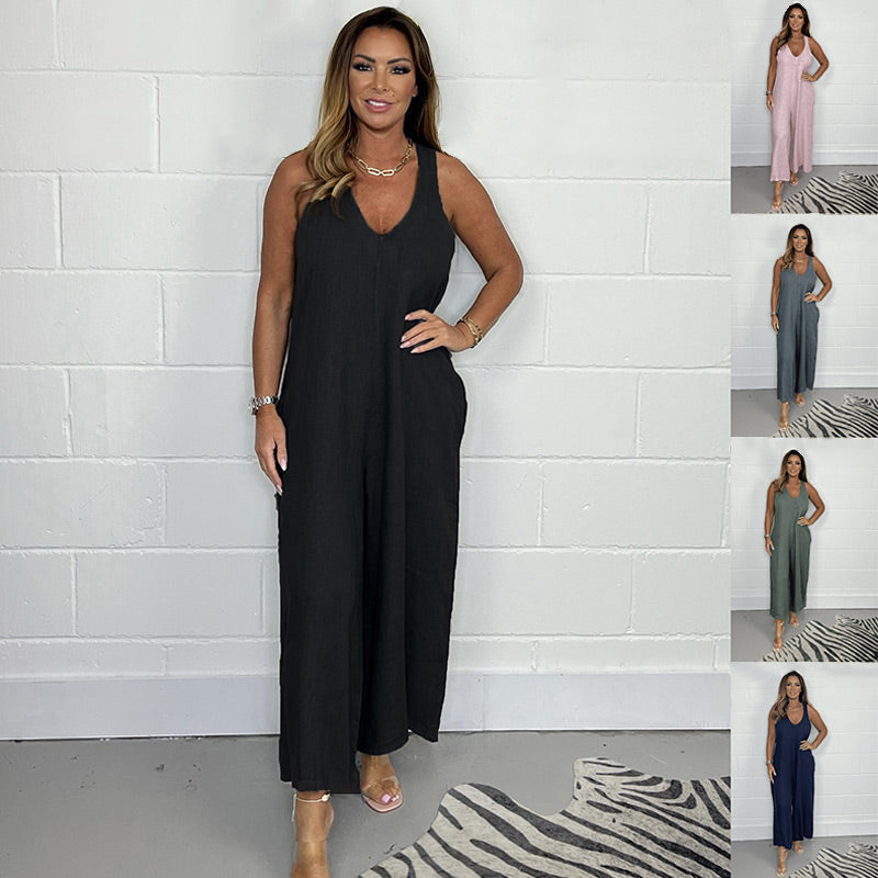 🔥HOT SALE 5O% OFF 🔥V-Neck Sleeveless Wide Leg Long Pants Jumpsuit