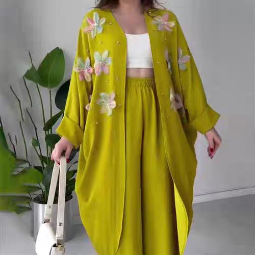 🌸Women’s Casual Delicate Flower Long Cardigan and Pants Set