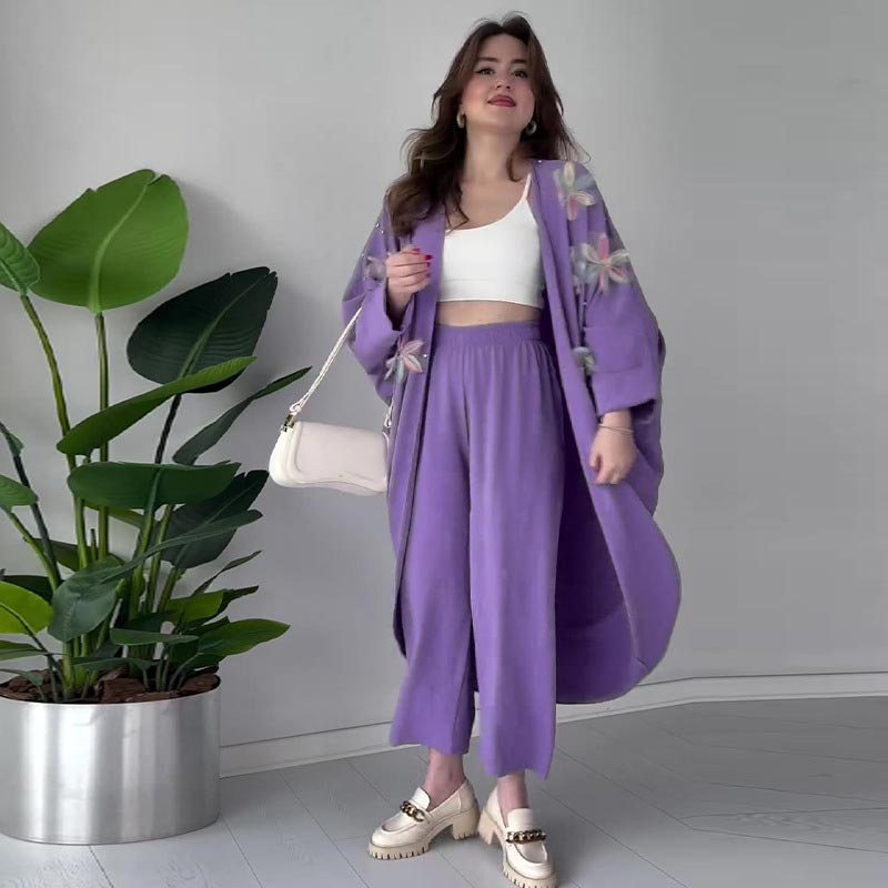 🌸Women’s Casual Delicate Flower Long Cardigan and Pants Set