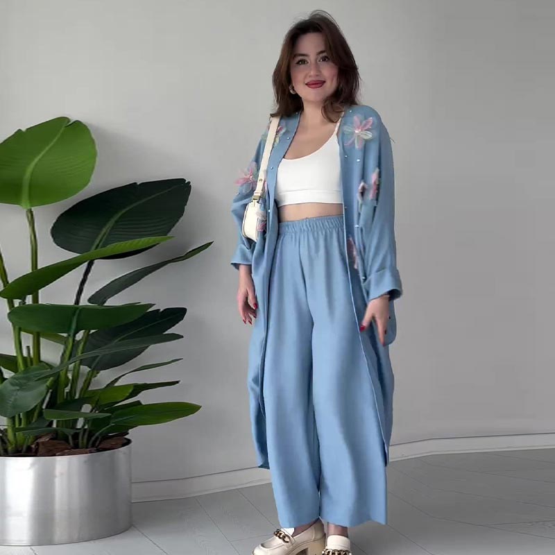 🌸Women’s Casual Delicate Flower Long Cardigan and Pants Set