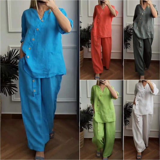 💥Summer Hot Sale 47% OFF💥Women's Casual Loose 2-Piece Set with Chic Button Embellishment