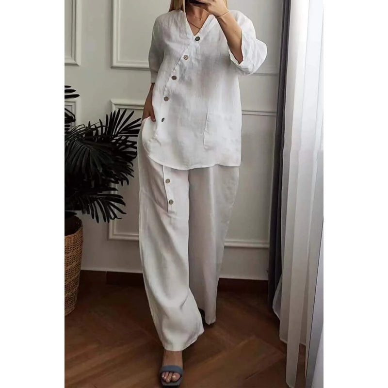 💥Summer Hot Sale 47% OFF💥Women's Casual Loose 2-Piece Set with Chic Button Embellishment