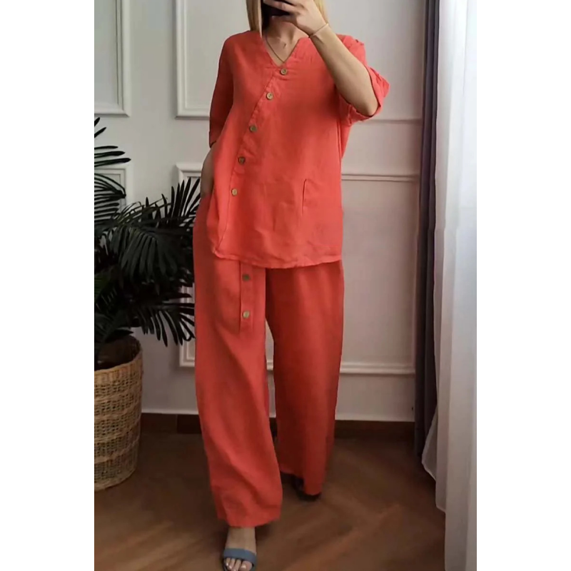 💥Summer Hot Sale 47% OFF💥Women's Casual Loose 2-Piece Set with Chic Button Embellishment