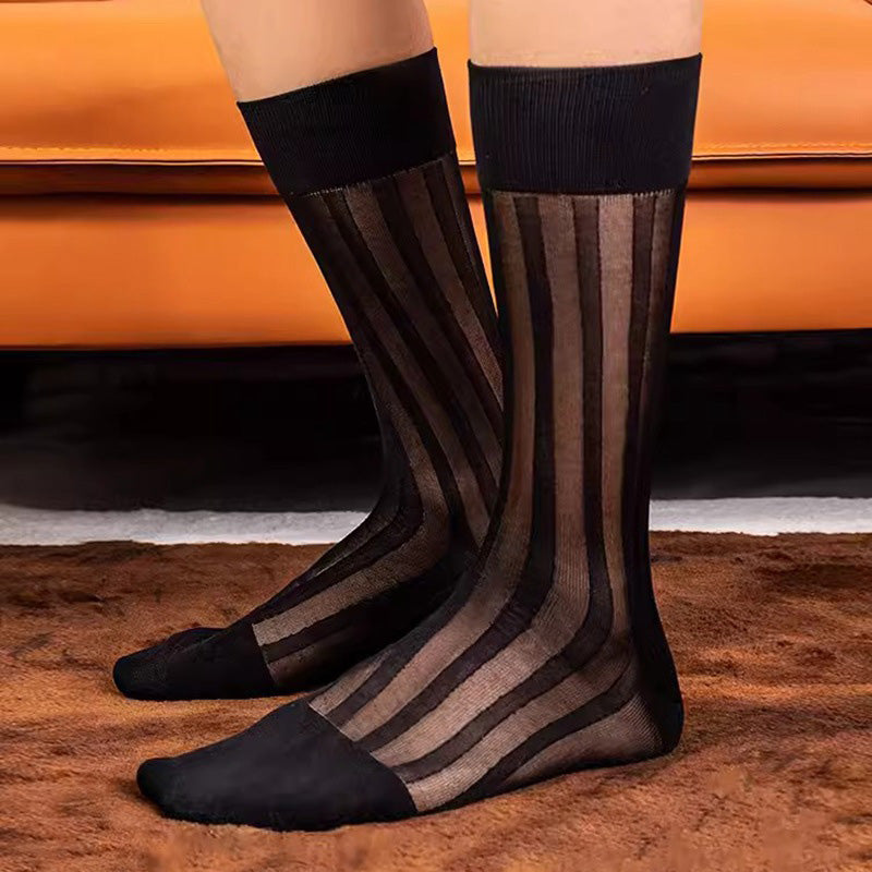 Breathable striped men's mid-calf socks set