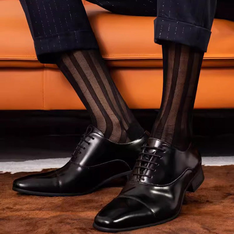 Breathable striped men's mid-calf socks set