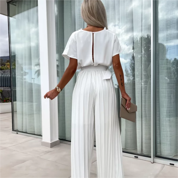 Solid Color High Waist Pleated Leg Jumpsuit