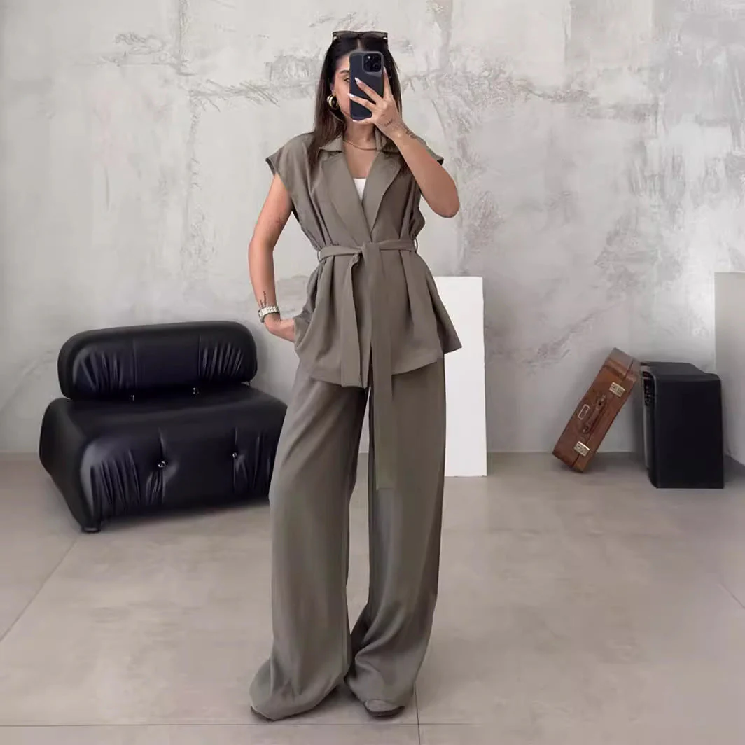 💥Hot-selling women's suits💃Sleeveless Lapel Top High Waisted Pants 2-Piece Set