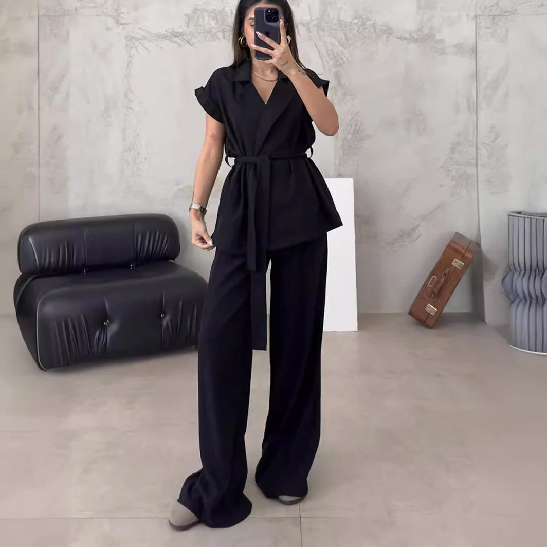 💥Hot-selling women's suits💃Sleeveless Lapel Top High Waisted Pants 2-Piece Set