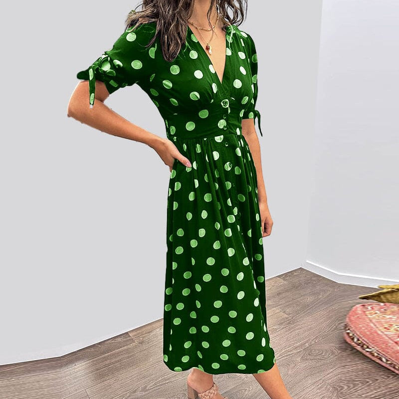 🌷Limited Time Offer 41%OFF💞Women's  Summer Deep V-Neck Polka Dot Elegant Dress