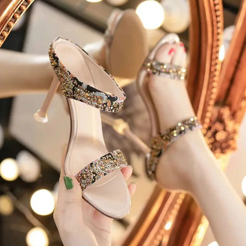 Rhinestone Open-Toe Stiletto Sandals