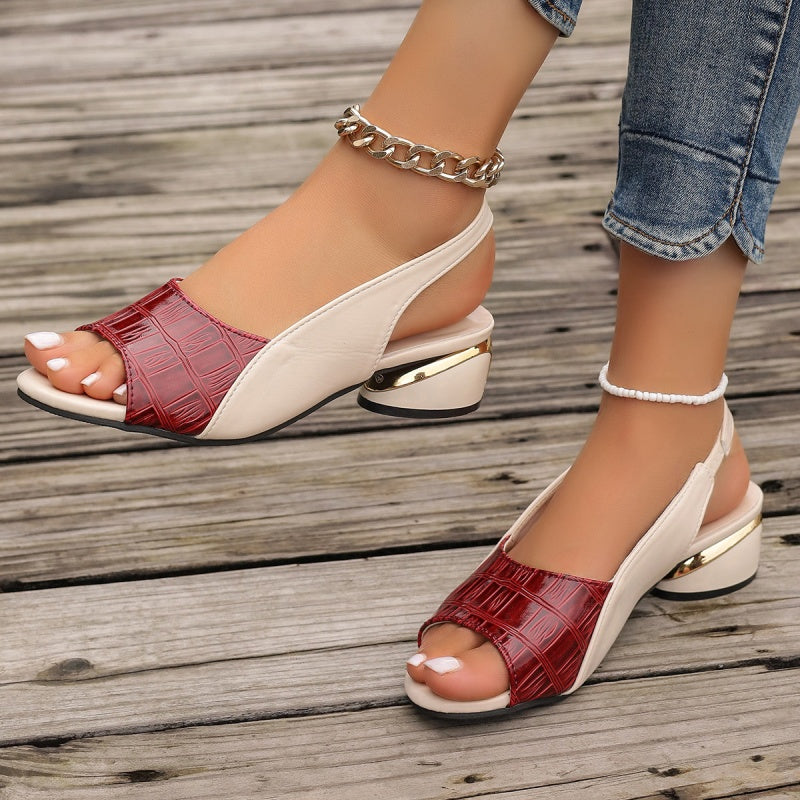 Women's Peep Toe Low Block Heel Sandals