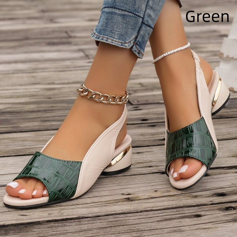 Women's Peep Toe Low Block Heel Sandals