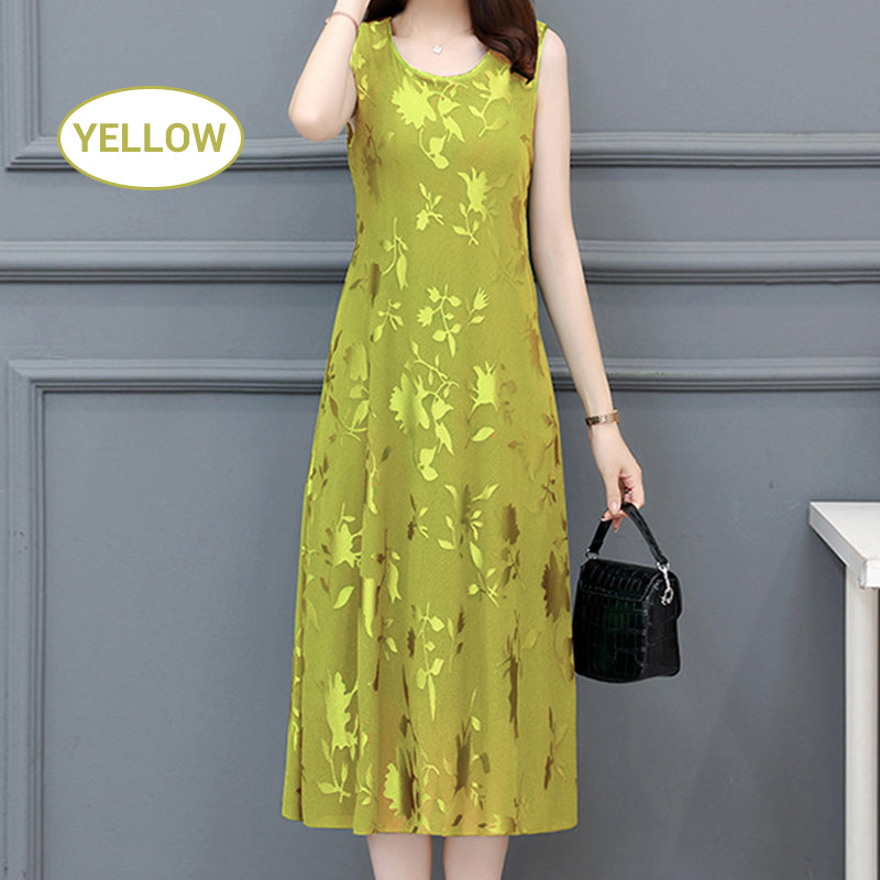 Round Neck Sleeveless Embossed Midi Dress