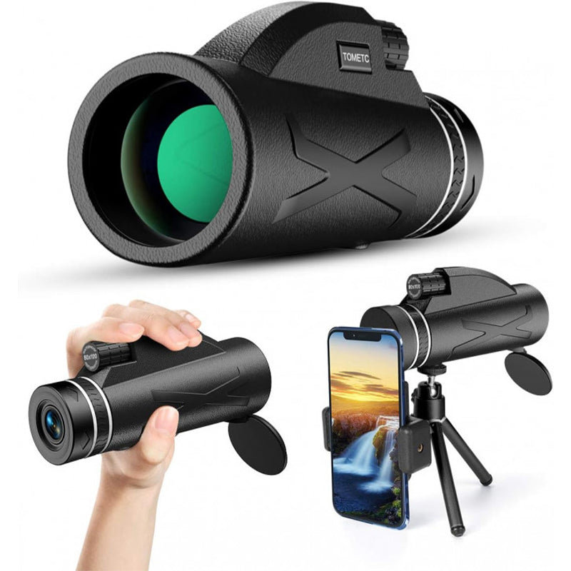 80x100 Monocular Telescope with Smartphone Adapter & Tripod