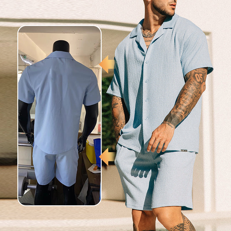 Men's Casual Trendy Short Sleeve Shirt and Short Set