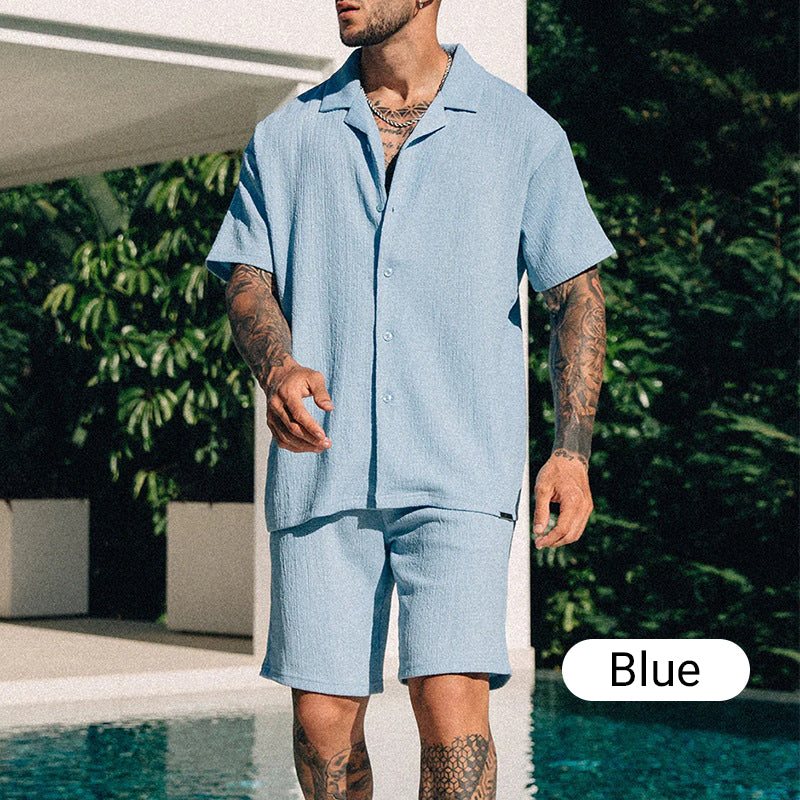 Men's Casual Trendy Short Sleeve Shirt and Short Set