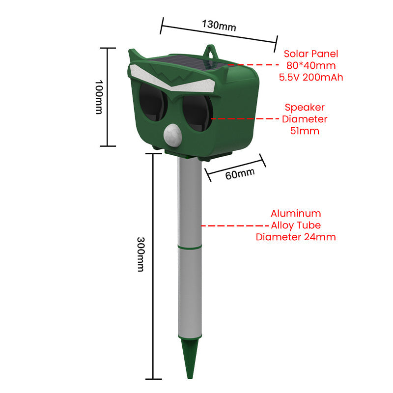 Solar Powered Ultrasonic Animal Repellent with Motion Sensor