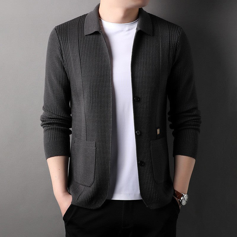 Men's Lapel Knitted Long Sleeve Coat