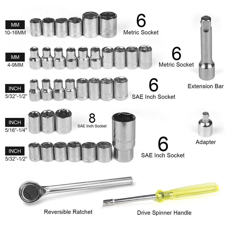 💥40-Piece Multi-function Socket Wrench Ratchet Tool Kit for Auto Repair