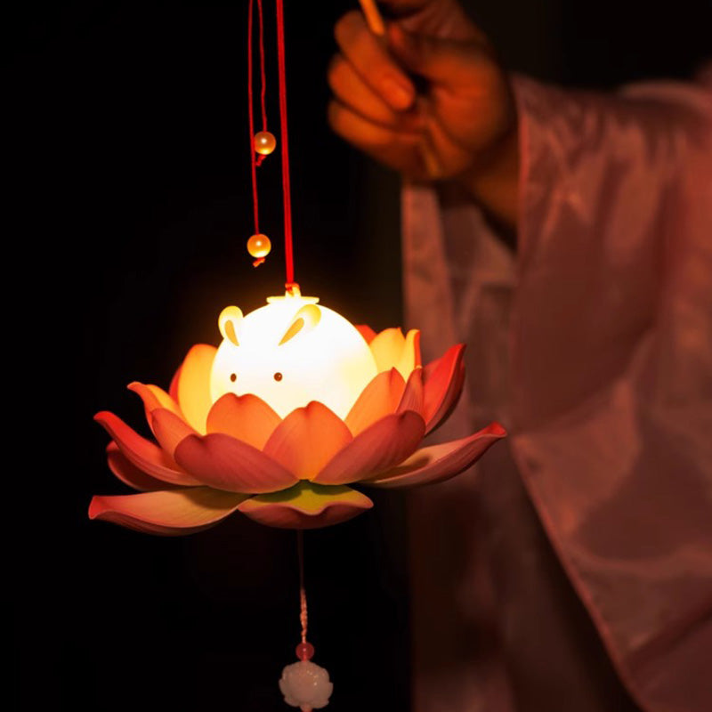 Handmade DIY Handheld Rabbit Lotus Lantern