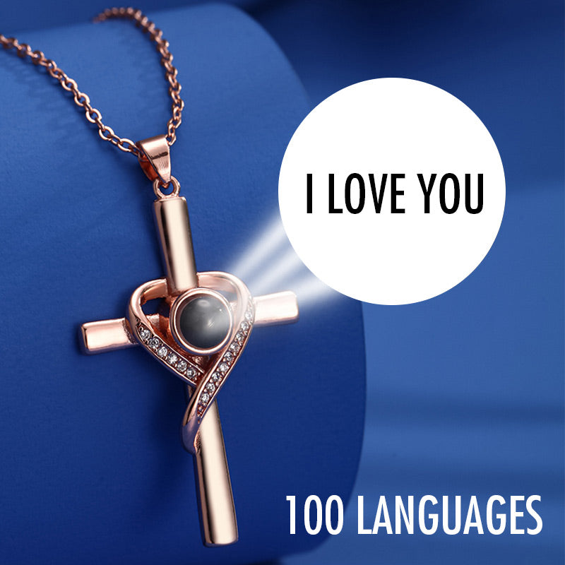 Cross Projection Necklace with I Love You in 100 Languages