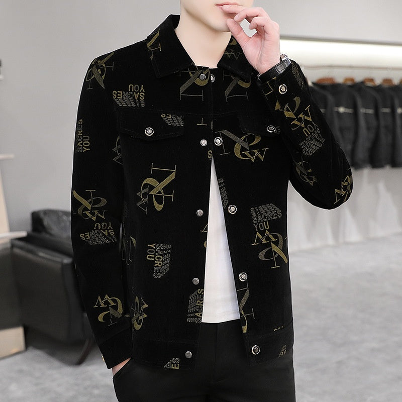 Men's Print Lapel Button Down Jacket