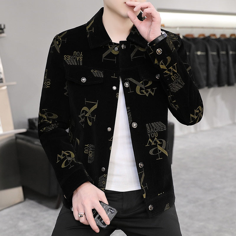 Men's Print Lapel Button Down Jacket