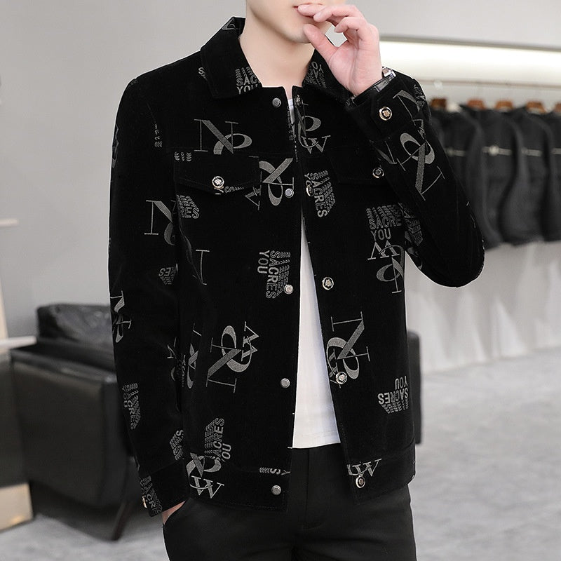 Men's Print Lapel Button Down Jacket