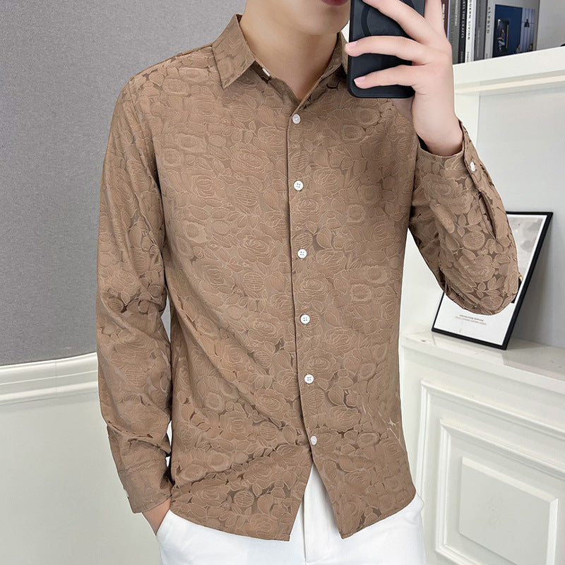 Men's Casual Printed Stretch Long Sleeve Shirt