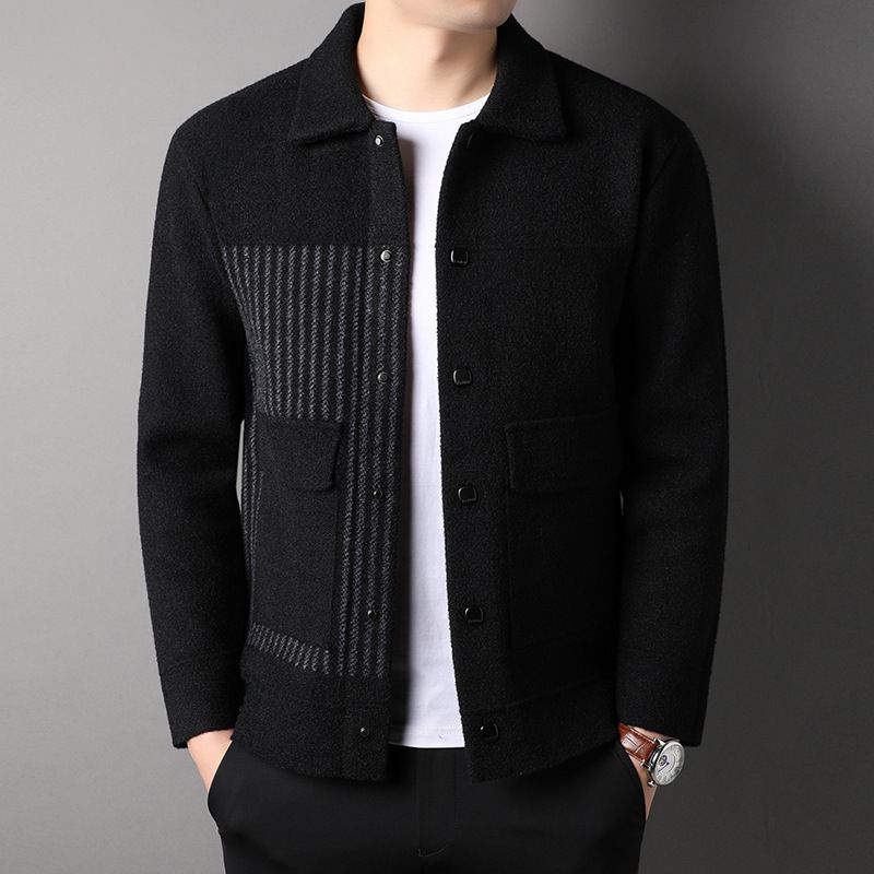 Men’s Casual Button Tweed Jacket with Lapel Collar